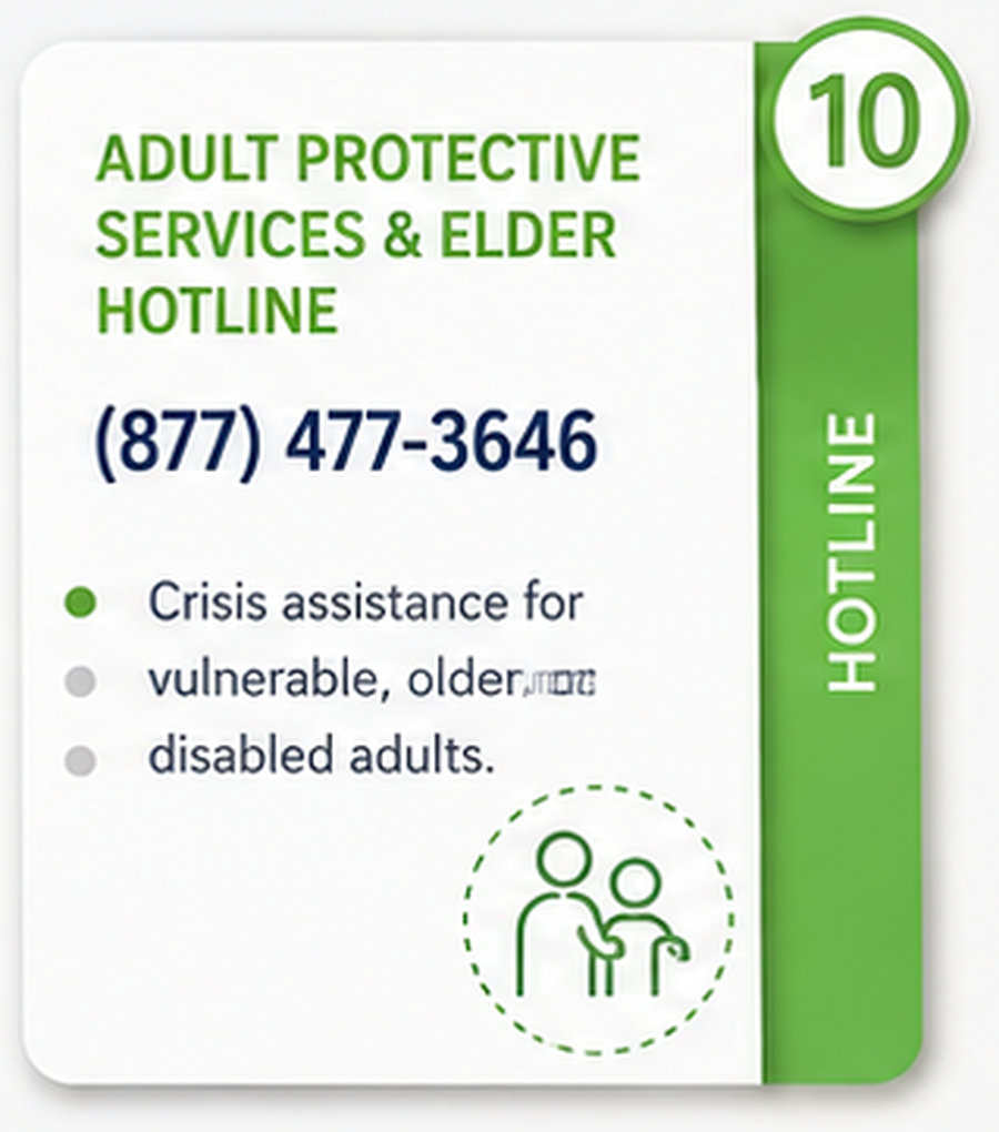 Adult Protective Services and Elder Hotline — (877) 477-3646