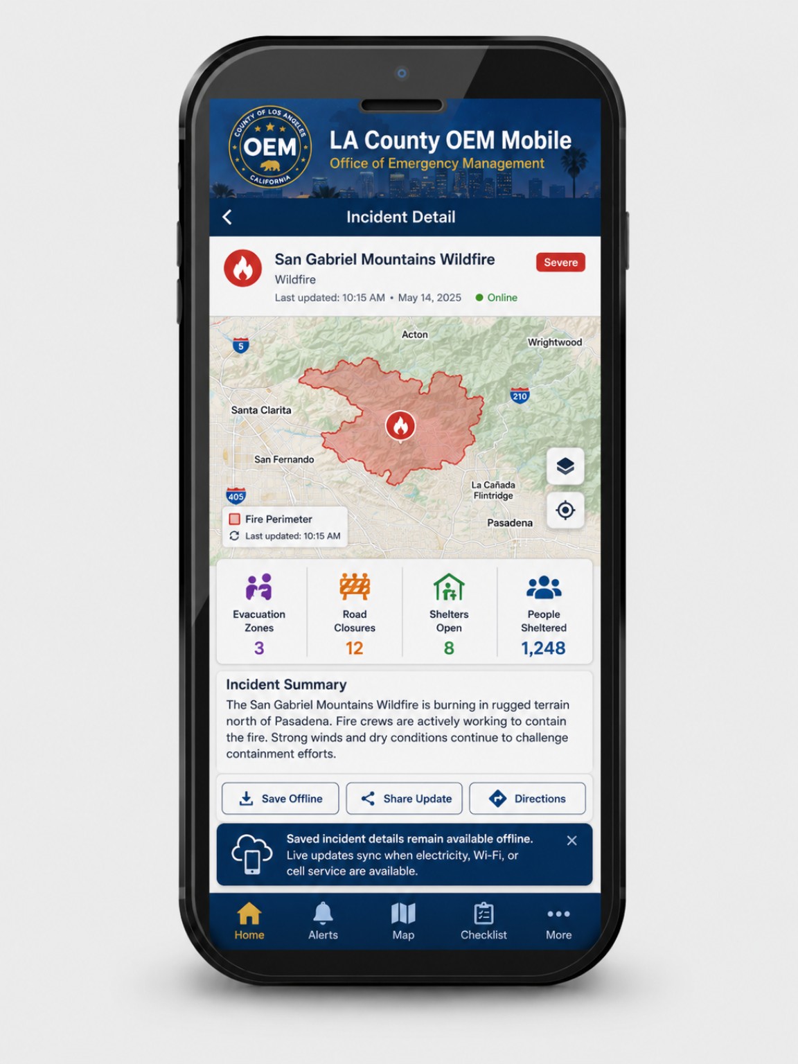 LA County OEM Mobile concept screen: Incident Detail