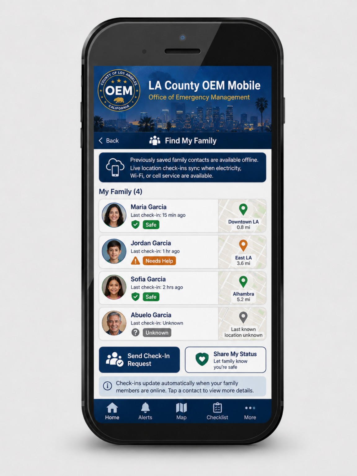 LA County OEM Mobile concept screen: Find My Family
