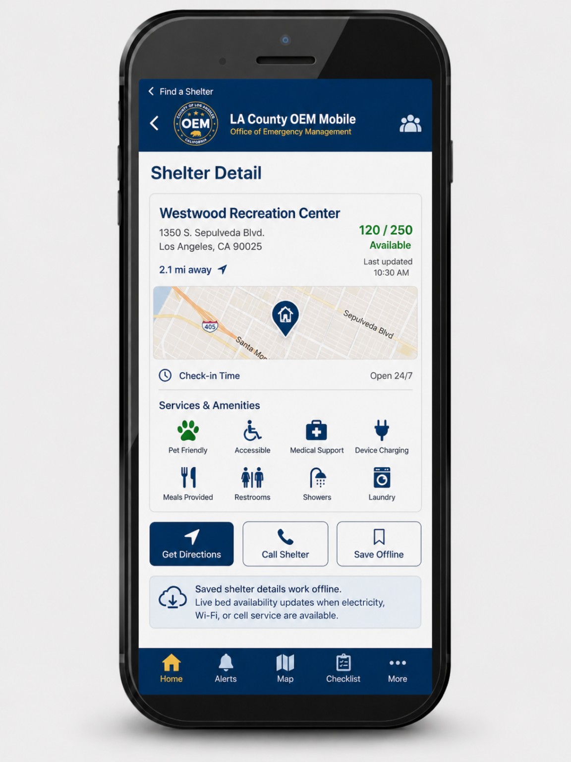 LA County OEM Mobile concept screen: Shelter Detail