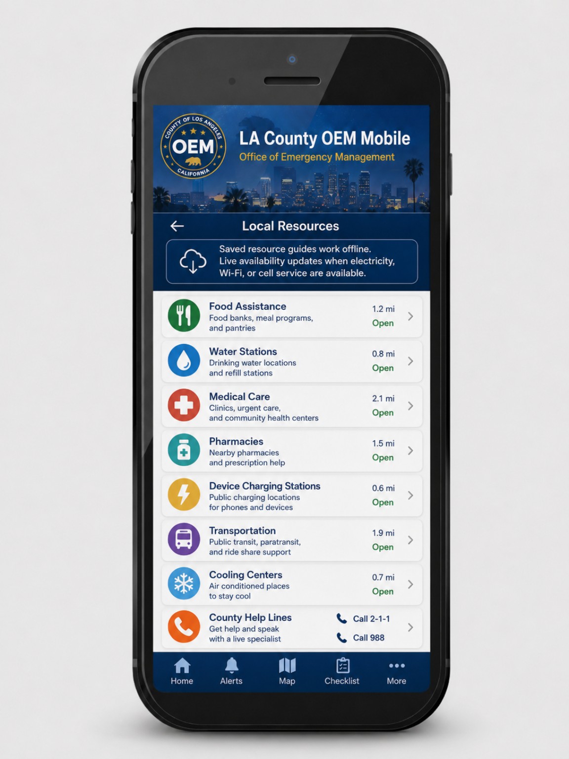 LA County OEM Mobile concept screen: Local Resources