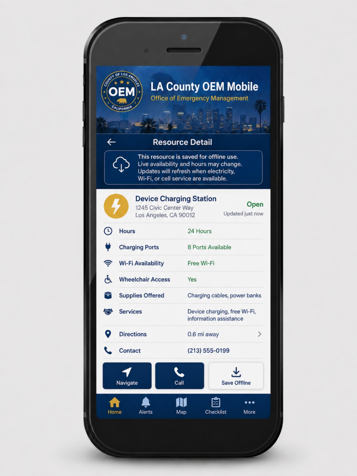 LA County OEM Mobile concept screen: Resource Detail