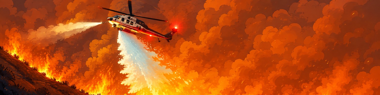 Emergency response helicopter conducting wildfire suppression operations
